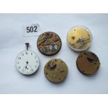 Five gents pocket watches & movements - 1 by BENSON, 1 by MIDDLETON BROS & 3 others
