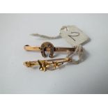 A diamond horse shoe bar brooch and one other in 9ct - 4gms