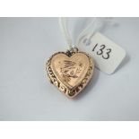 Another antique heart shaped back & front locket with engrave decoration in 9ct - 4.6gms