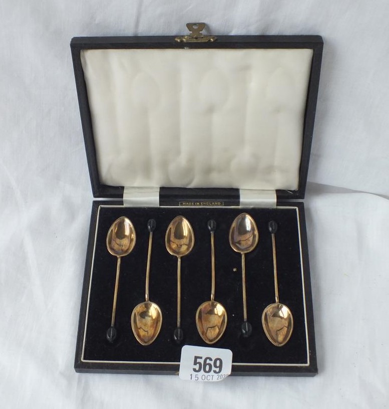 A fitted boxed set of 6 silver gilt and enamel decorated spoons - B'ham 1960 - Image 2 of 2