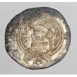 Sasanian Khusru II silver drachm. Year 24. 613-614AD. Some staining. Good bust
