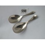 Two caddy spoons, one with wriggle work border - Sheffield 1878 by JR