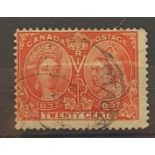 CANADA: SG133 (1897) 20c Jubilee. Off centre but fine colour and CDS. Fine used. Cat £100