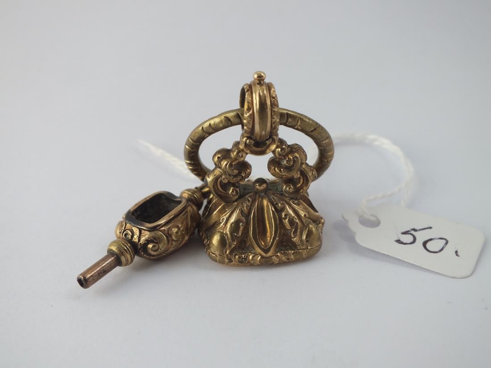 A gilt seal (intaglio chipped) and watch key