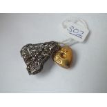 A gilt heart pendant locket & a marcasite clip