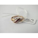 A pink stone & diamond swirl ring in 9ct - size L - 1.9gms