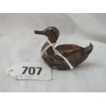 An unusual duck pin cushion with padded back - 2" long - B'ham 1921