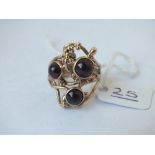 WITHDRAWN - A large 3 stone cabochon garnet ring in 9ct - size O - 6.9gms