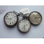 Three gents silver pocket watches all with seconds dials, 1 will silvered face & 1 by SYMONS & SON