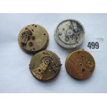 Four gents pocket watch faces & movements - 1 by BENSON & 3 others