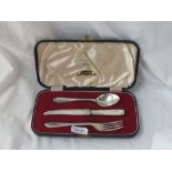 A good quality three-piece christening set in fitted case by EB