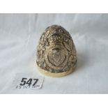 A good quality silver gilt half-egg with cast decoration - 2" high - probably London 1981 - 110gms