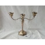 A candleabrum with octagonal V shaped stem and three candle holders - 9" high - B'ham 1976