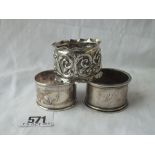 An embossed napkin ring - B'ham 1900 - and two others - 71gms
