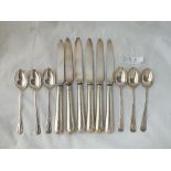 A set of six teaspoons and six table knives with steel blades