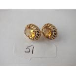 A vintage citrine stud type earrings in 9ct - 4gms