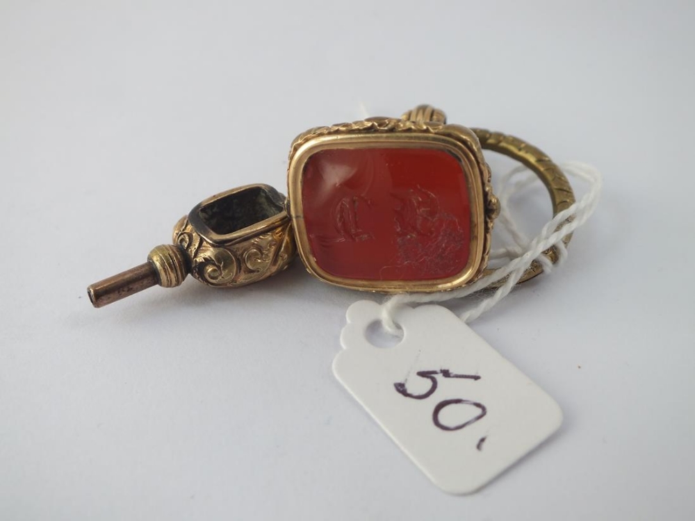 A gilt seal (intaglio chipped) and watch key - Image 2 of 2