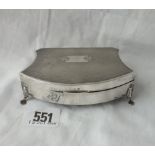A shaped bow-front jewellery box on pad feet - 4.5" wide - with Silver Jubilee mark 1935