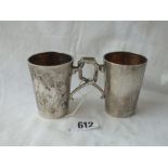 A pair of continental (800 standard) cups with gilt interiors - 2.5" high - 70gms