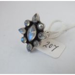 A good silver moonstone cluster ring - size K