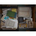 EPHEMERA 2 boxes, 19th. C. indentures & docs. old photos, music, theatre programmes, etc. etc.