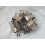 Seven various napkin rings - 150gms