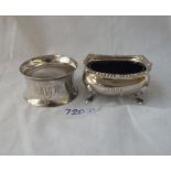 An oblong salt with BGL 1937 & napkin ring - 72gms