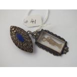 1920's silver, paste & enamel brooch pendant, the pendant being with glass intaglio with a lady