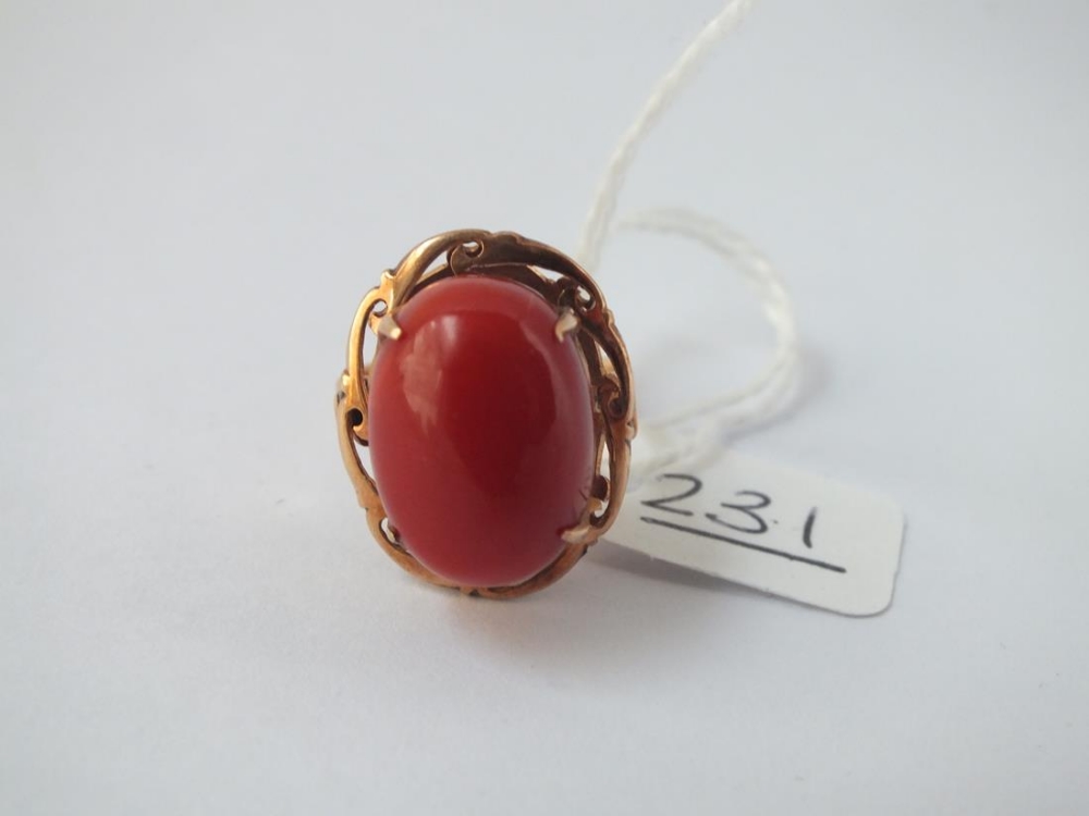 A orange stone dress ring in 14ct gold - size N - 7.4gms - Image 2 of 2
