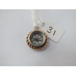 A hallmarked mounted compass pendant with Chrysoprase backing in 9ct - 3.8gms