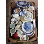 CARTON OF MIXED CHINAWARE, MUGS, CUPS, JUGS, PLATES, SAUCERS