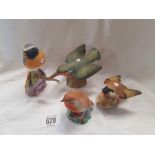 4 ROYAL WORCESTER BIRD FIGURES, A ROBIN, GOLDFINCH, REDSTART & KINGFISHER