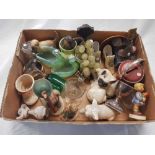 CARTON WITH MISC CHINA FIGURES INCL: HUMMEL, GLASS SWANNS, GRAPES & OTHER ANIMALS