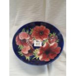 MOORCROFT BOWL WITH ANEMONE DESIGN APPROX 7'' DIAMETER