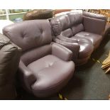 PURPLE LEATHERETTE SWIVEL CHAIR WITH 2 MATCHING LOUNGERS