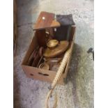 CARTON CONTAINING 2 WOODEN BOOK SHELVES, LETTER RACK, CANDLE HOLDERS & OTHER TREEN ITEMS