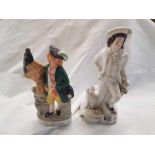 2 FLAT BACK FIGURES, 1 WITH A MAN OF A DOG & 1 CALLED THE FALCONER