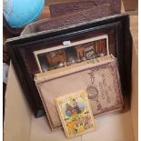 CARTON WITH 2 CARVED WOODEN PICTURE FRAMES & A FRAMED RESIN CALENDAR PLAQUE & A CORONATION CALANER