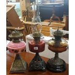 3 DECORATIVE GLASS & METAL OIL LAMPS