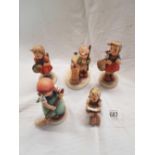 5 HUMMEL FIGURES INCL: LITTLE SHOPPER & A GIRL WITH A PONY