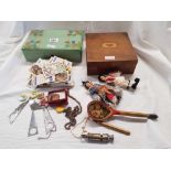 2 SMALL BOXES OF BRIC-A-BRAC INCL: A WHISTLE, 'T' CARDS, FIGURES & OTHER BRIC-A-BRAC