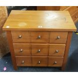 LIGHT WOOD CHEST OF 3 DRAWERS WITH BRASS HANDLES