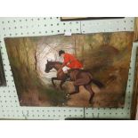 OIL PAINTING ON CANVAS OF A HUNTSMAN ON HORSEBACK