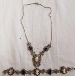 FILIGREE STONE SET & CAMEO NECKLACE & MATCHING BRACELET