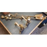 PAIR OF BRASS BALL & CLAW AND IRONS WITH CLAW & BALL FIRESIDE SET