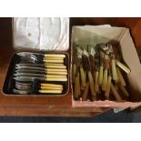 BOXED SET OF FISH KNIVES & CARTON OF FISH KNIVES & FORKS