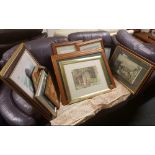 LARGE QTY F/G PICTURES, A MIRROR & A MARQUETRY PICTURE