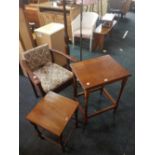 OAK BARLEY TWIST LEG HALL TABLE WITH COMMODE CHAIR & 1 SMALL TABLE