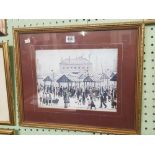 L. S. LOWRY COLOUR PRINT. FIGURES IN A MARKET