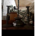 PAIR OF METAL CANDLE STICKS & 1 OTHER